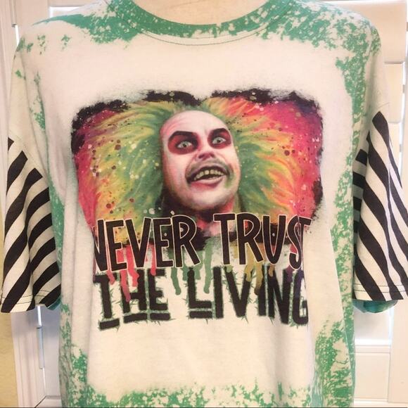 Beetlejuice Striped Sleeve Bleach Dye Graphic Tee - Picture 6 of 8